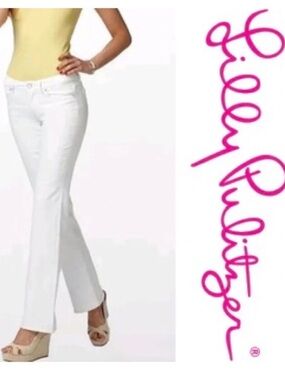 Vintage Lilly Pulitzer White Denim Embroidered  Back Pocket Jeans